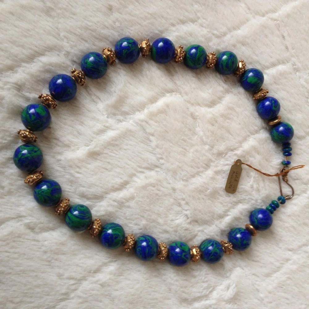 MALACHITE and AZURITE and gold necklace - BOUTIQUE - Picture 4 of 5